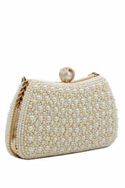 Pearl Embellished Evening Clutch with Gold Chain