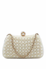 Pearl Embellished Evening Clutch with Gold Chain
