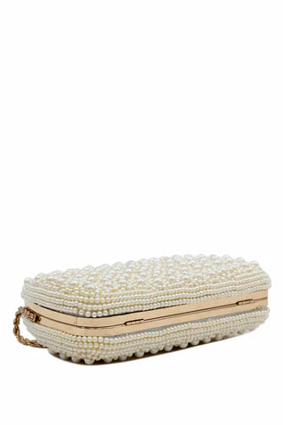 Pearl Embellished Evening Clutch with Gold Chain